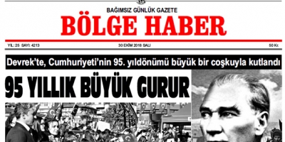 30 EKİM SALI 2018 BÖLGE HABER GAZETESİ... SABAH BAYİLERDE....