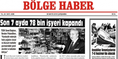 30 MAYIS 2018 ÇARŞAMBA BÖLGE HABER GAZETESİ SABAH BAYİLERDE...