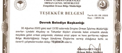 DEVREK BELEDİYESİ’NE TEŞEKKÜR